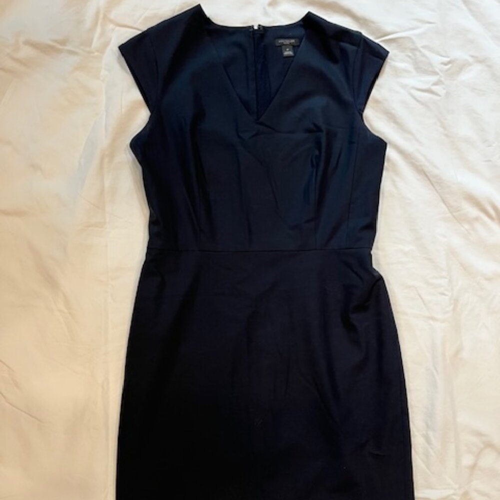 Ann Taylor Tropical Wool Sheath Dress, Cap Sleeves, Navy Blue, Size 4P